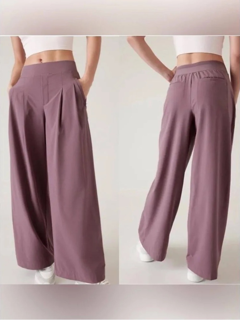 Athleta Brooklyn Heights High Rise Pleated Wide Leg Pant Damask Mauve Size 12
